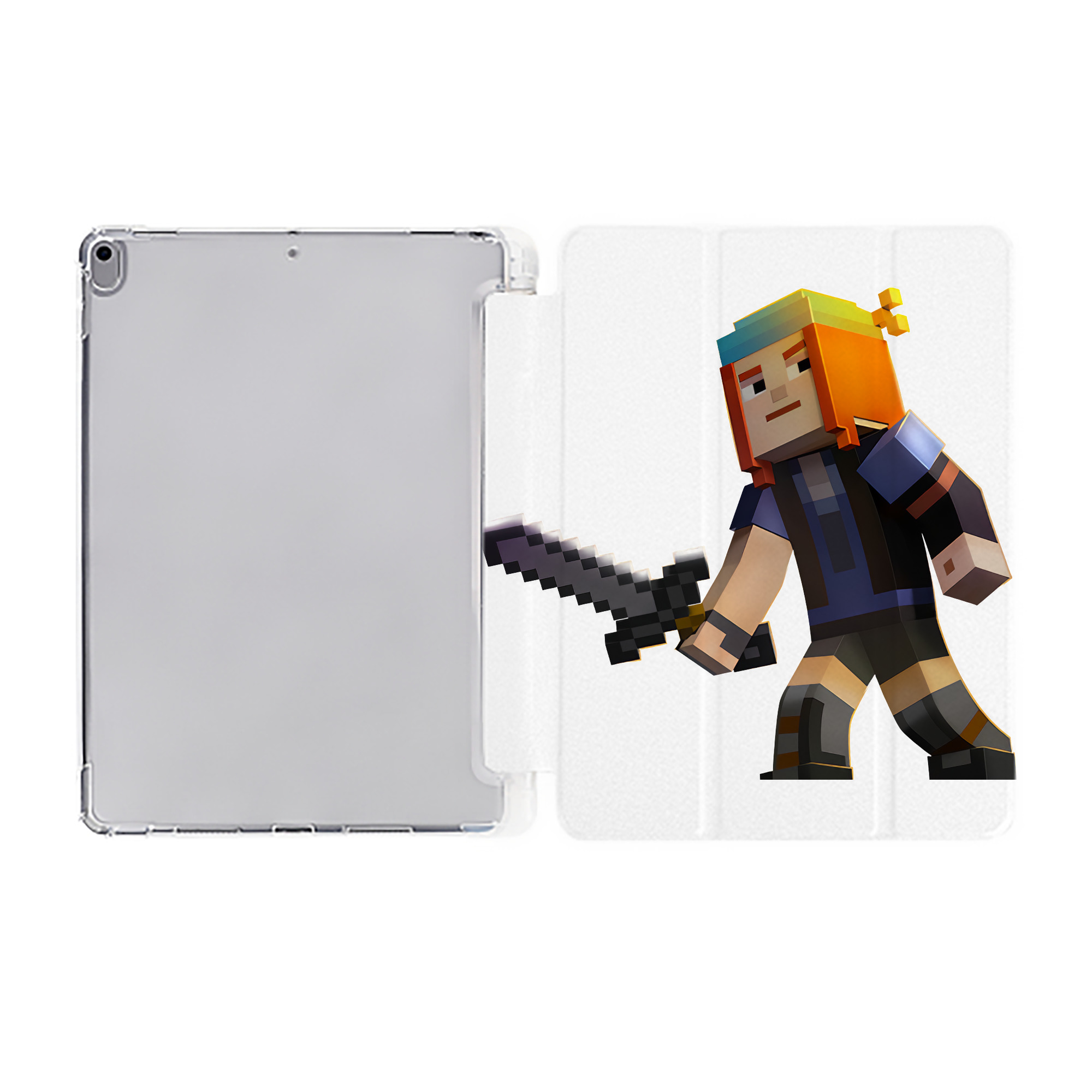 （画像用） マインクラフト ブロックの世界 Minecraft MC Block world IPad ケース ペン収納付き 三つ折りスタンド PUレザー×シリコン 対応機種9.5/10.5/10.9インチ